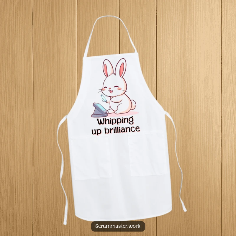 Funny Rabbit Virtual Board Apron: An apron with a smiling rabbit using a stylus on a virtual board, for kitchen tech fun.