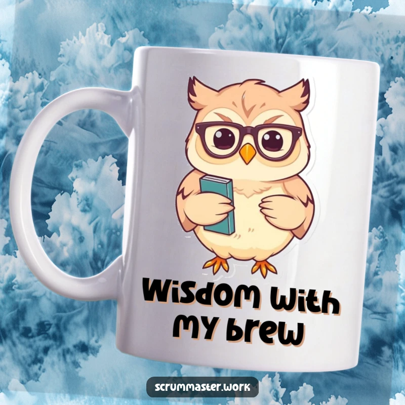 Funny Owl Glasses Nodding Mug: A wise owl in glasses nods sagely, holding notes, symbolizing thoughtful knowledge.