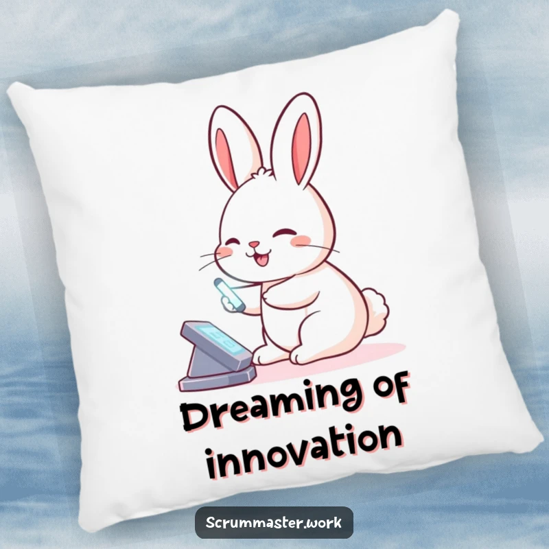 Funny Rabbit Virtual Board Pillow: A soft pillow featuring a smiling rabbit tapping a virtual board with a glowing stylus.