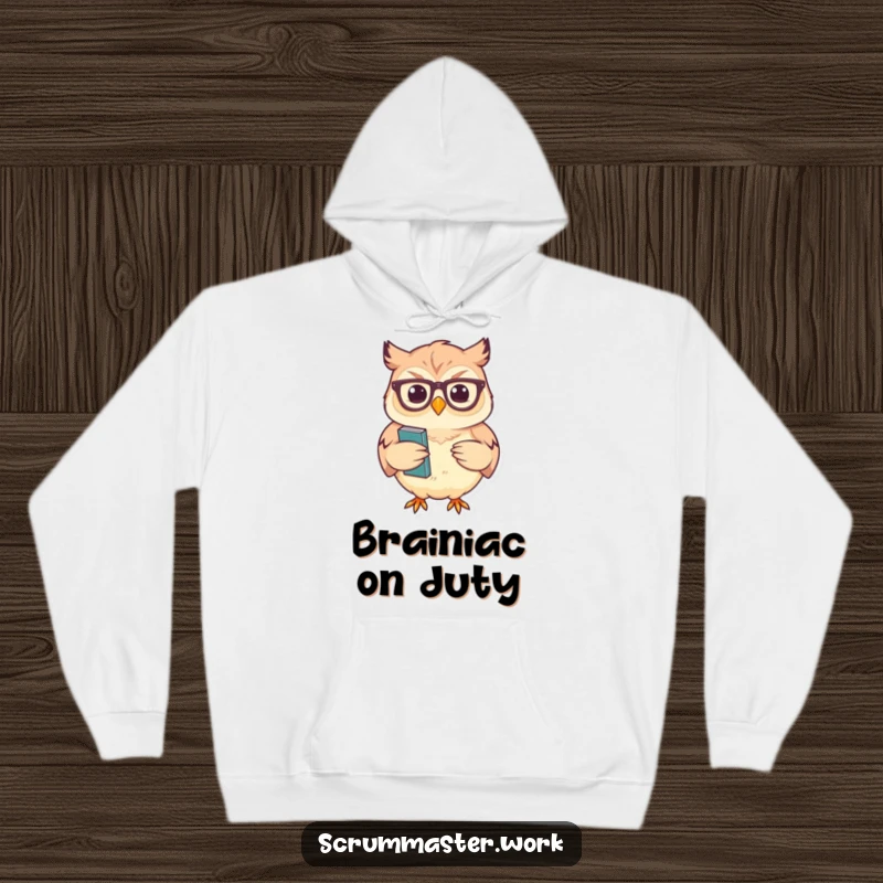 Funny Owl Glasses Sagely Hoodie: A cozy hoodie featuring a wise owl with glasses nodding and holding notes, for intellectual comfort.
