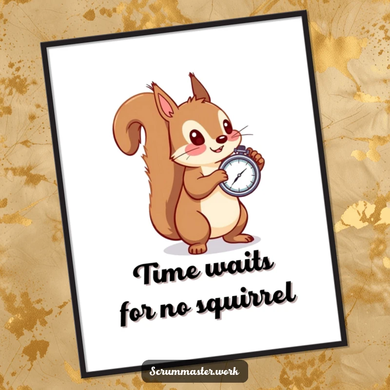 Funny Free Printable Wall Art: Squirrel intently watching a stopwatch, a humorous digital art piece.