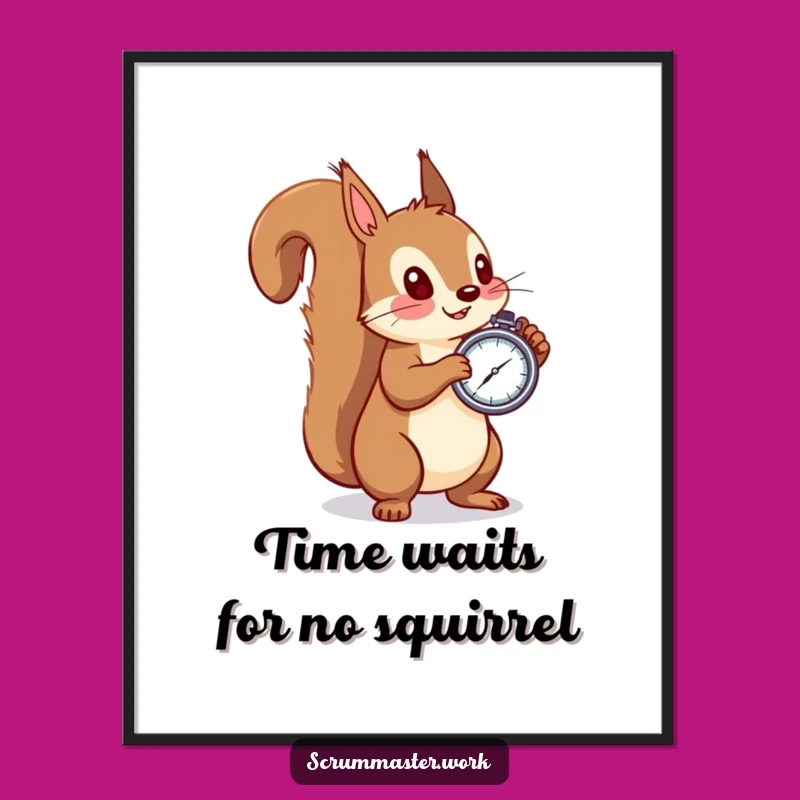 Free Printable Squirrel Wall Art: Funny Timer Watcher Digital Art, Quirky Home Decor
